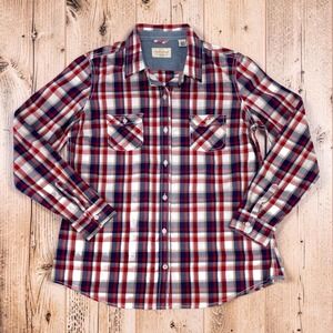 Weatherproof Vintage WOMENS MED Long Sleeve Button Up Front Plaid Shirt Top NWT